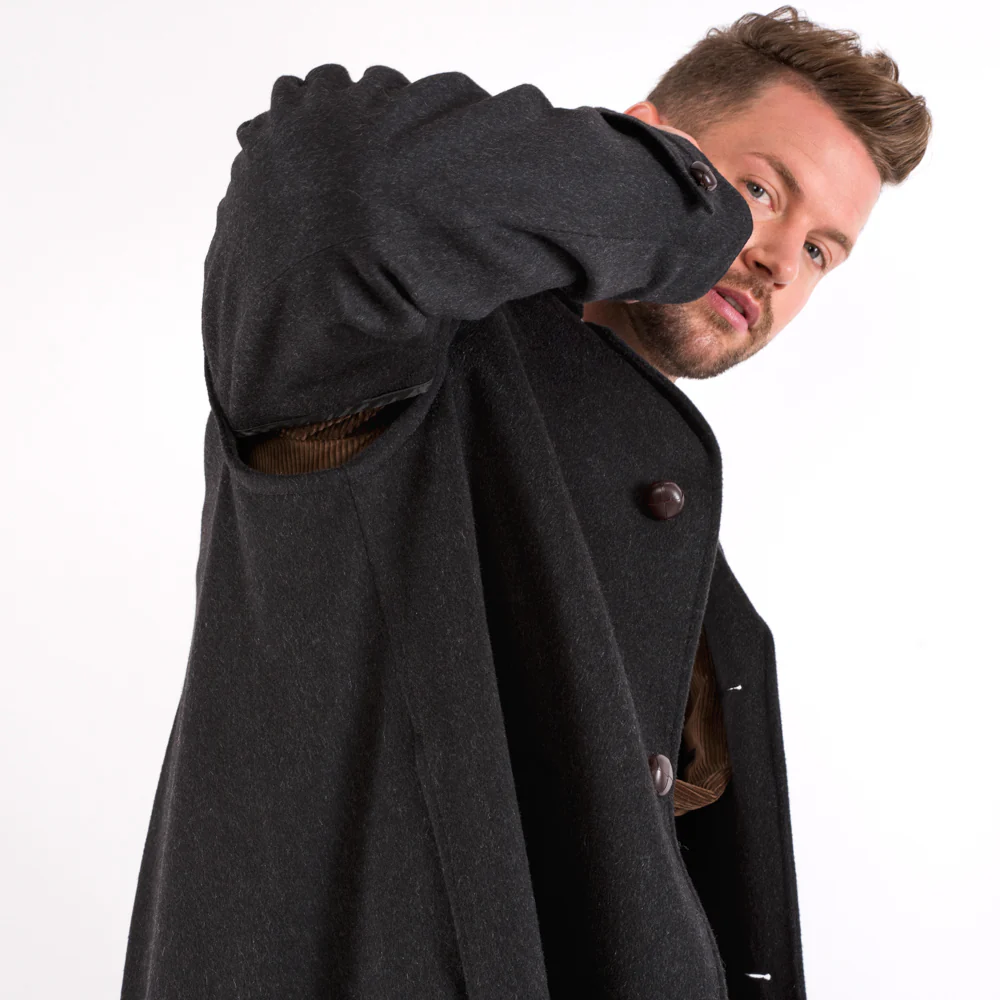 Richard - 100% Cashmere Men's Full Length Charcoal Loden Overcoat - Image 6