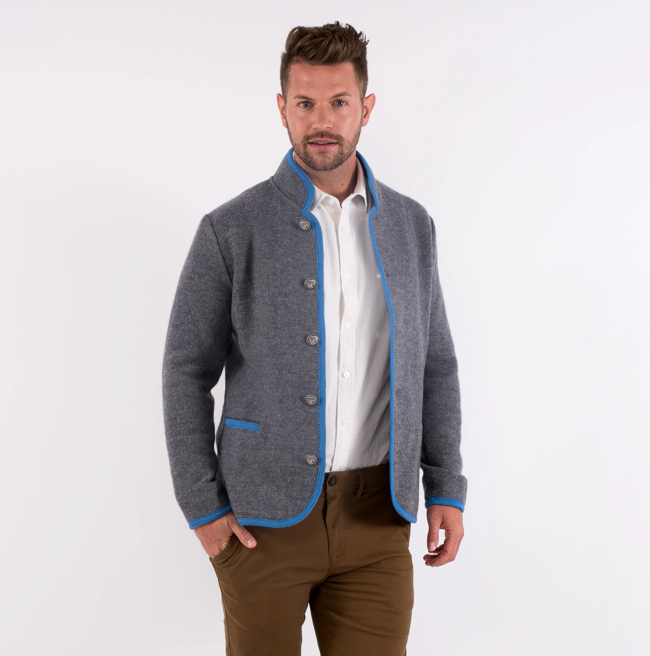 Clemens - Men's Austrian Boiled Wool Trachten Jacket in Gray - Image 3