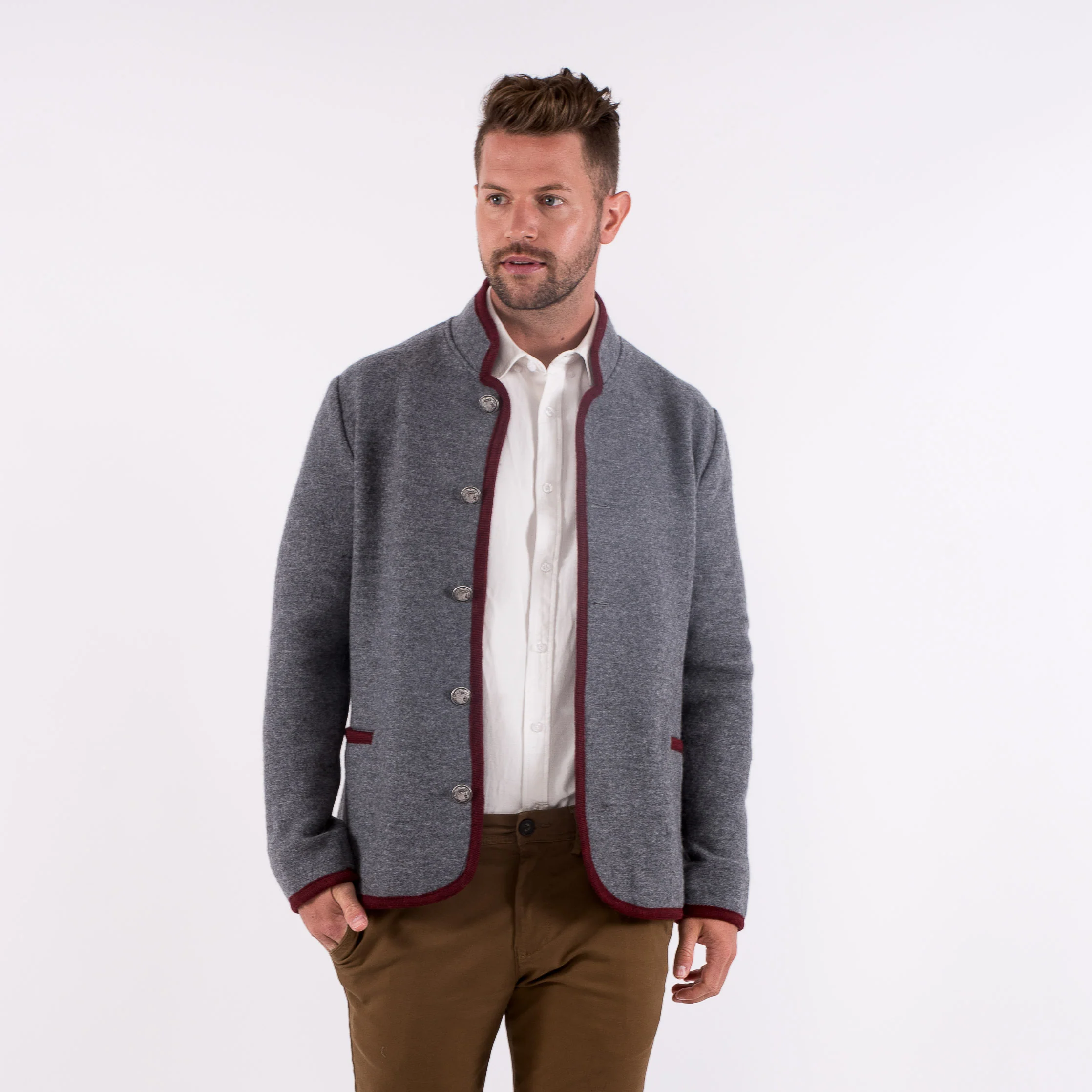 Clemens - Men's Austrian Boiled Wool Trachten Jacket in Gray - Image 5