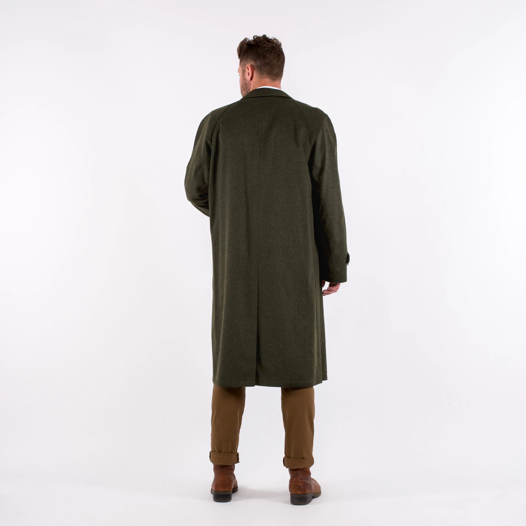 Rory - Men's Travel Weight Classic Loden Wool Overcoat with Raglan Sleeves - Image 3