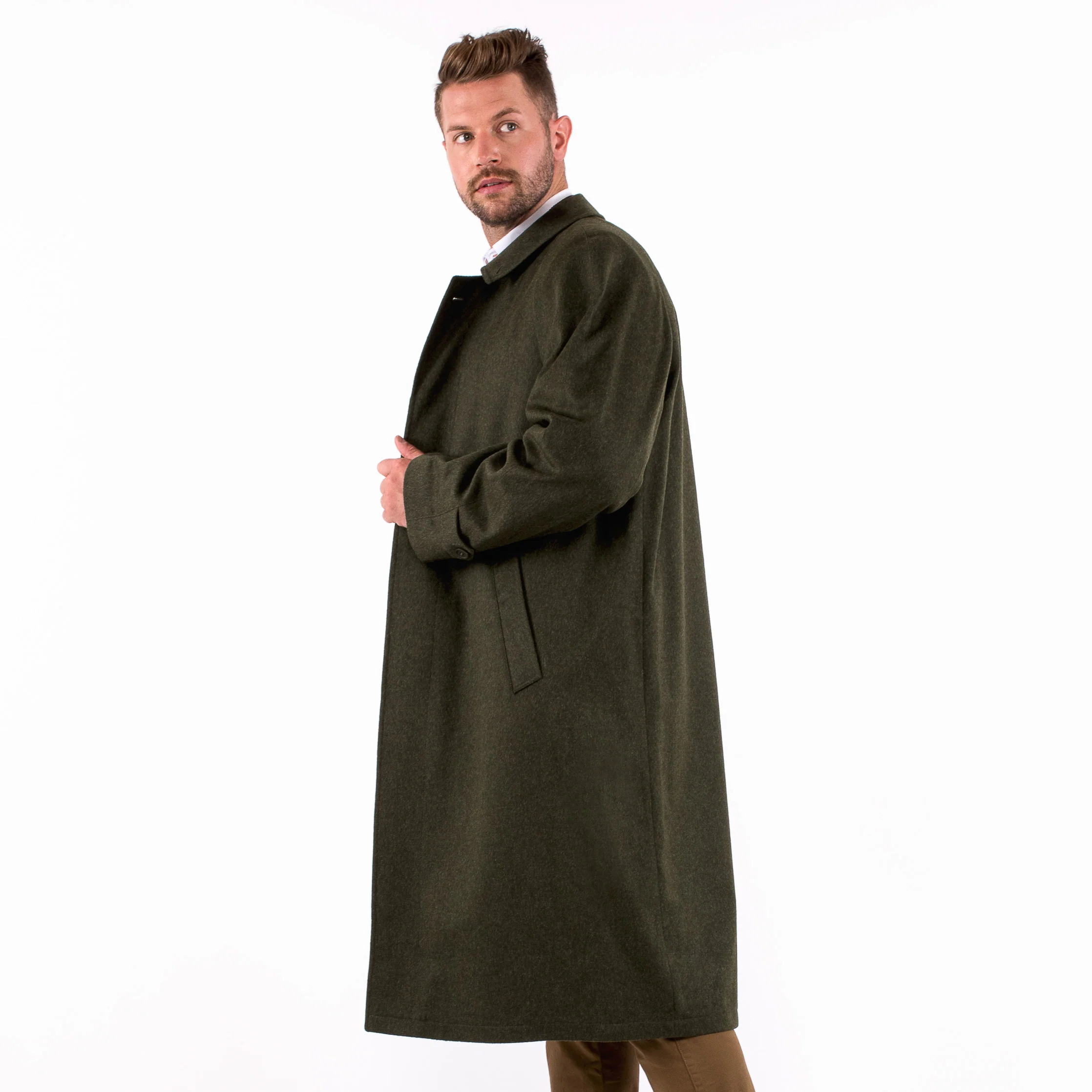 Rory - Men's Travel Weight Classic Loden Wool Overcoat with Raglan Sleeves - Image 4