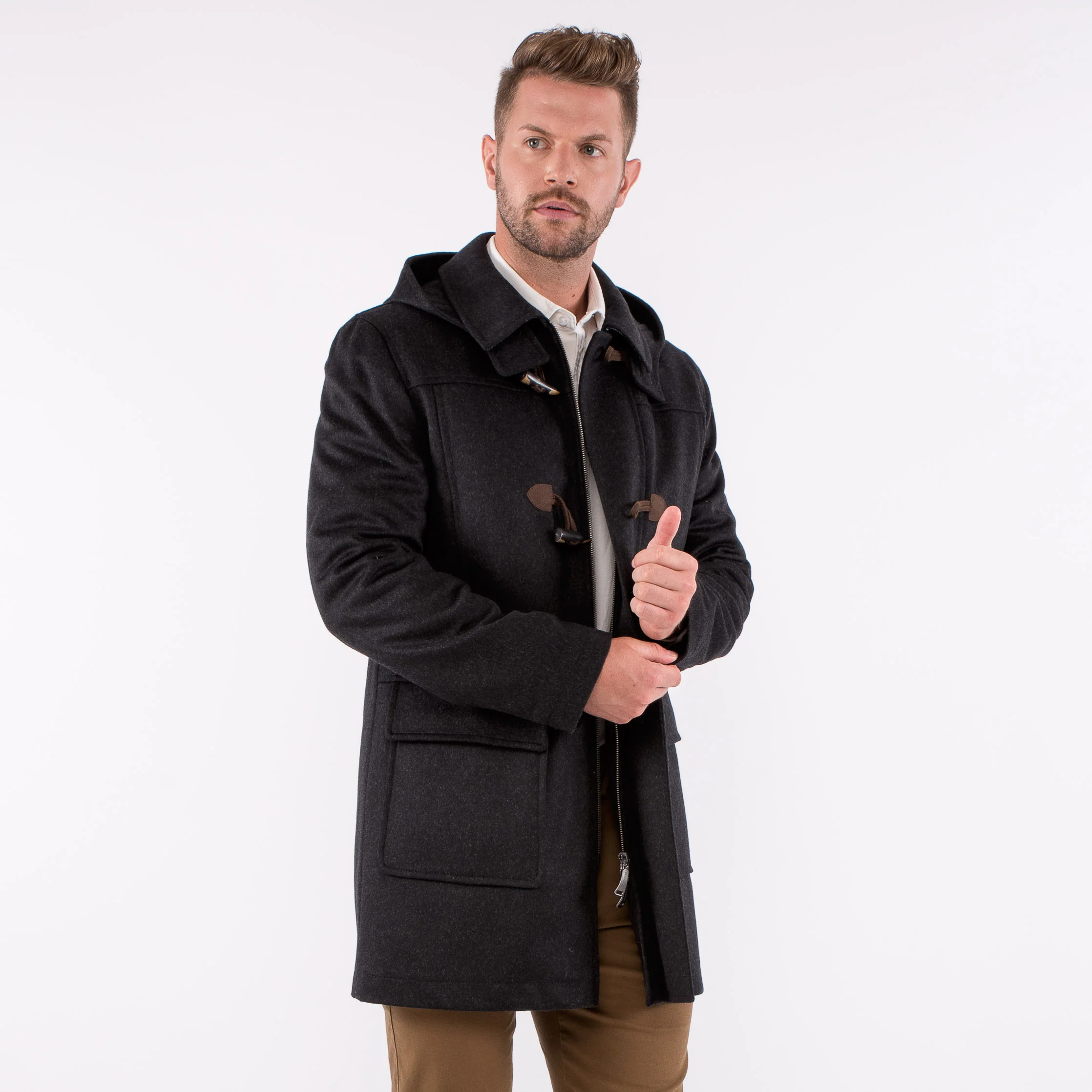 Markus - Men's Loden Wool Duffel Coat with Detachable Hood - Image 6