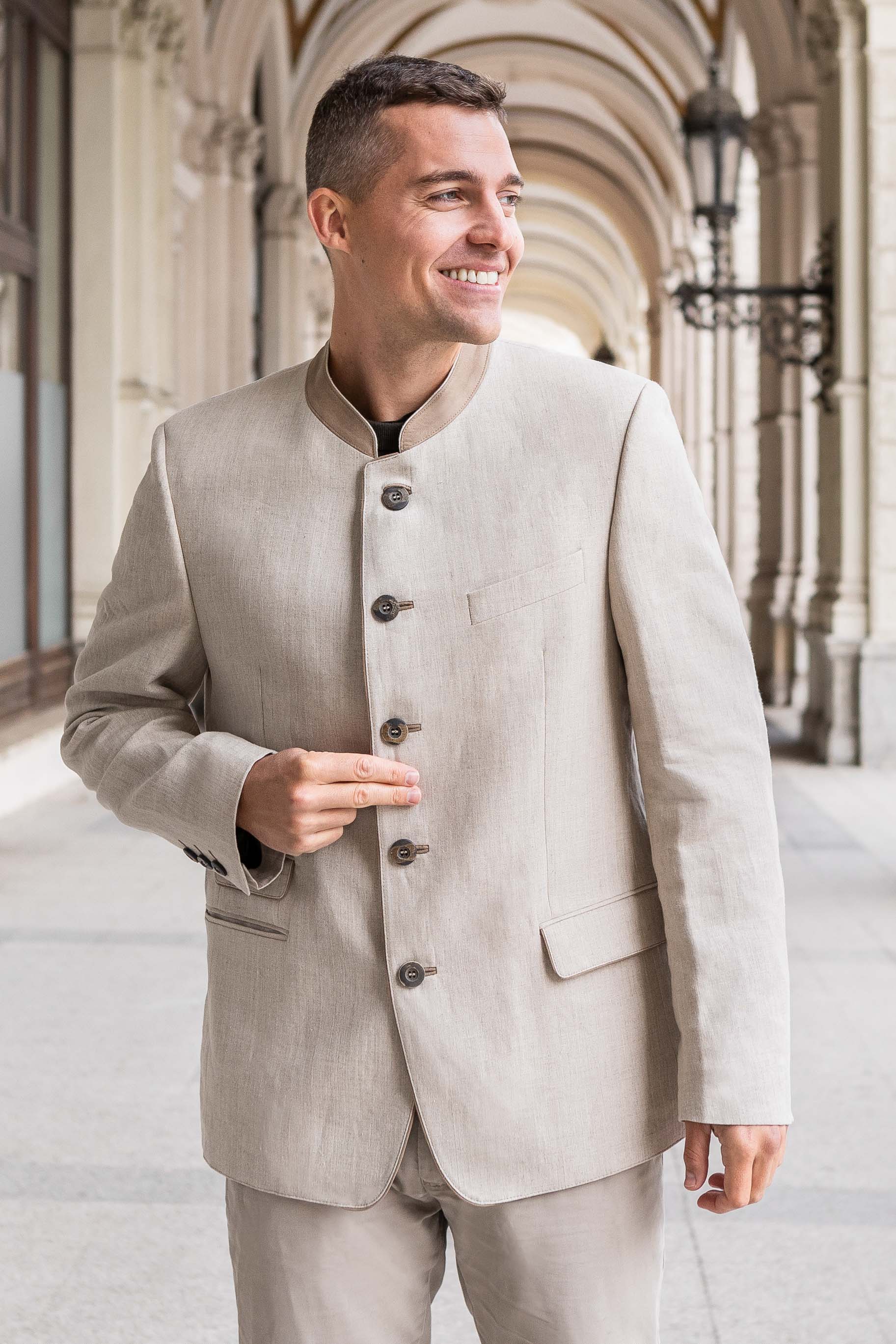 Edward - Classic Austrian Jacket in Beige Linen - Image 2