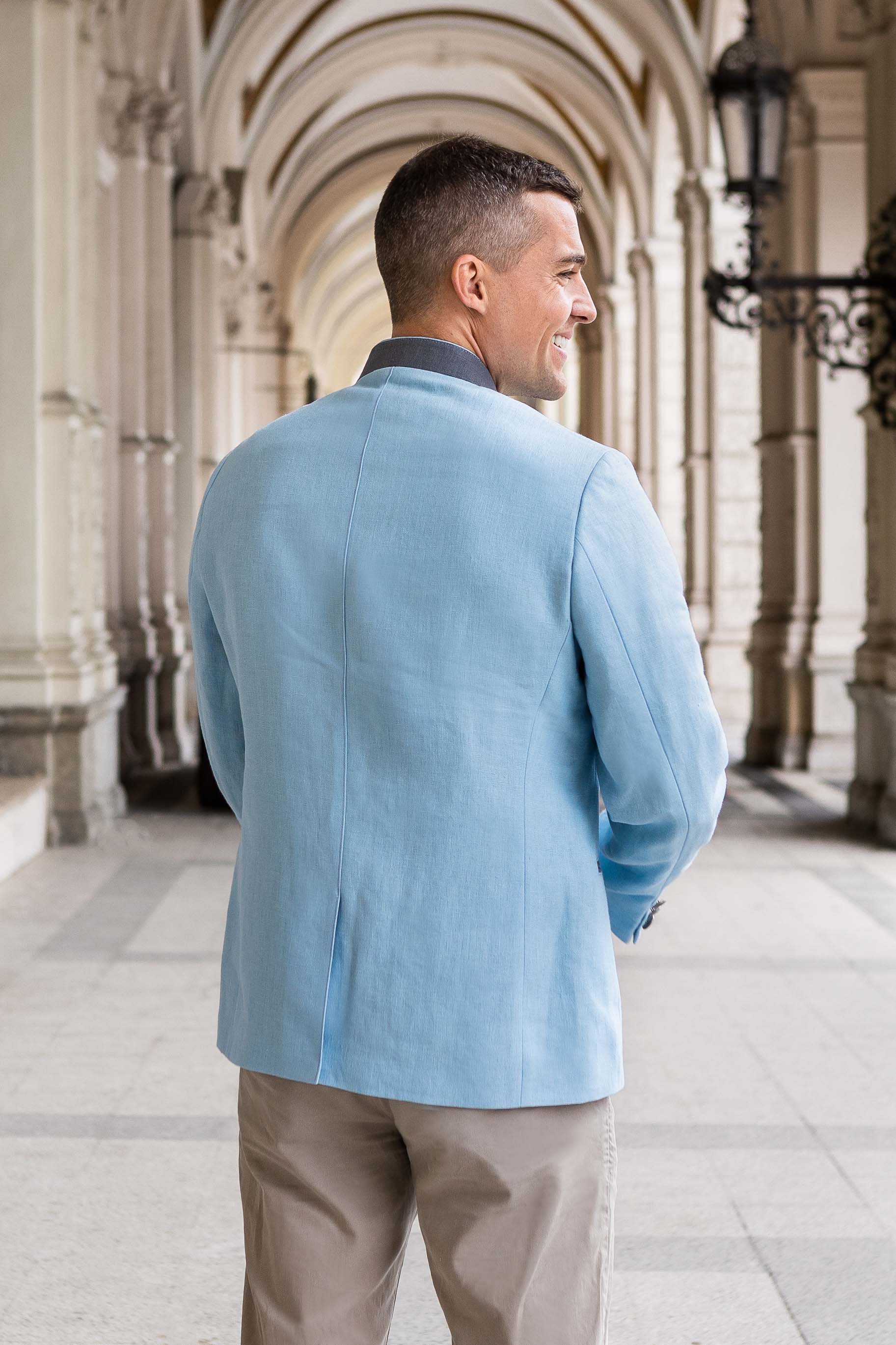 Gamlitz Men's Linen Blazer in Turquoise - Image 5