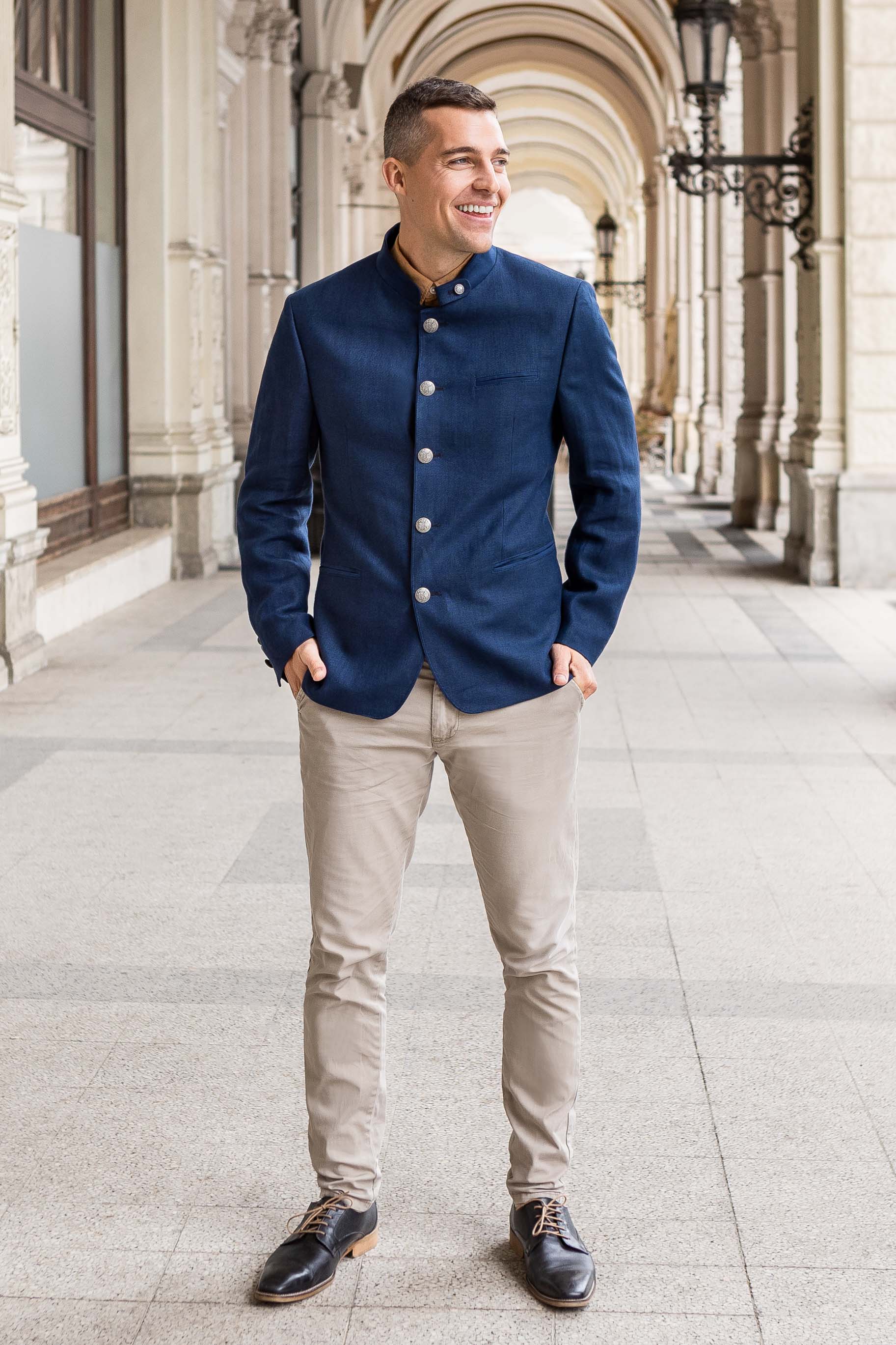 Gamlitz Men's Linen Dark Blue Blazer - Image 2