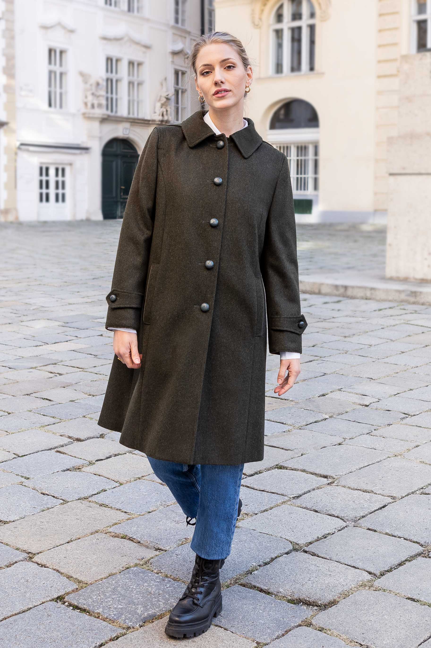 Silvia - Women's Petite Loden Coat in Green - Image 3