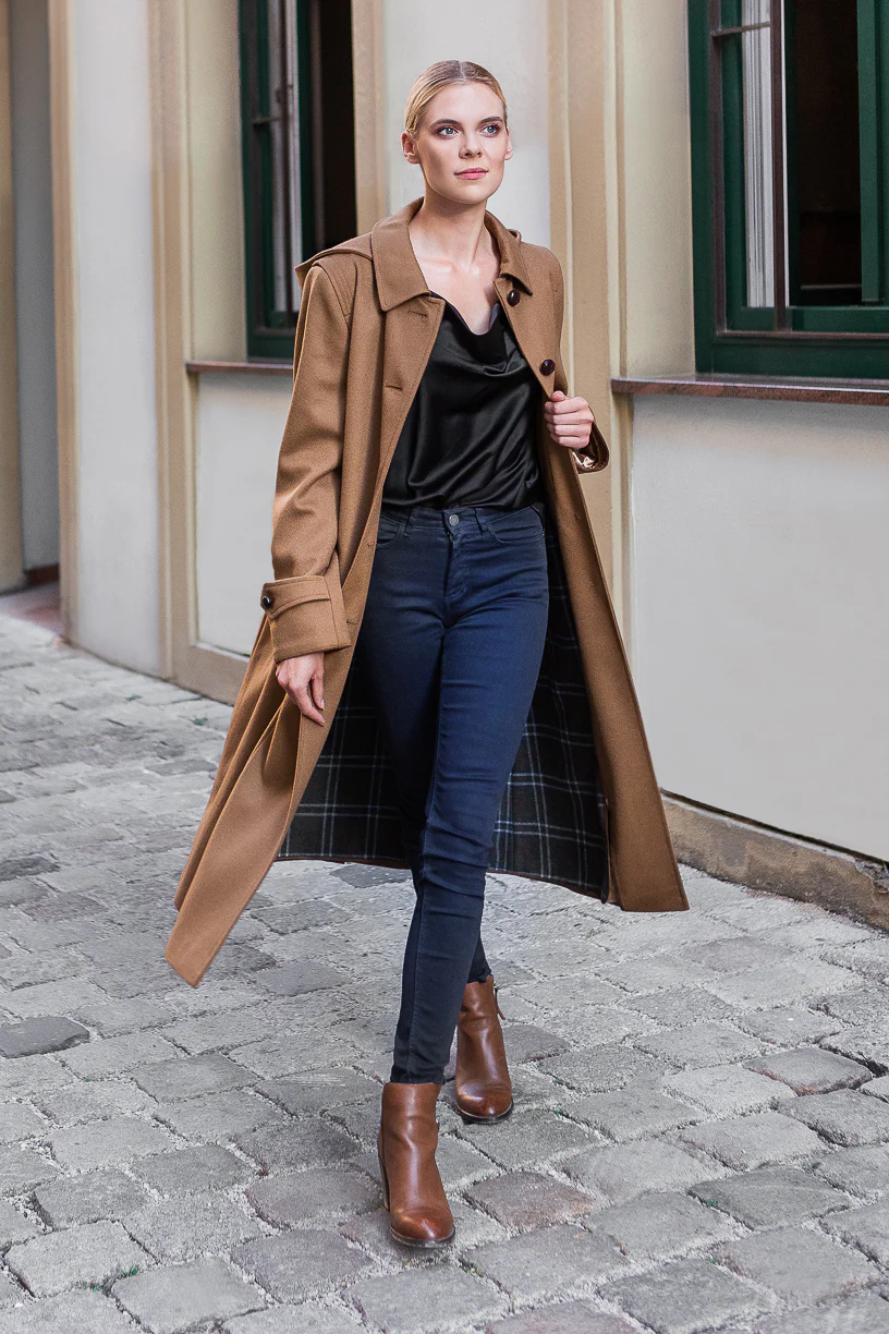 Silvia - Women's Traditional Loden Coat in Camel with zip out lining - Image 3