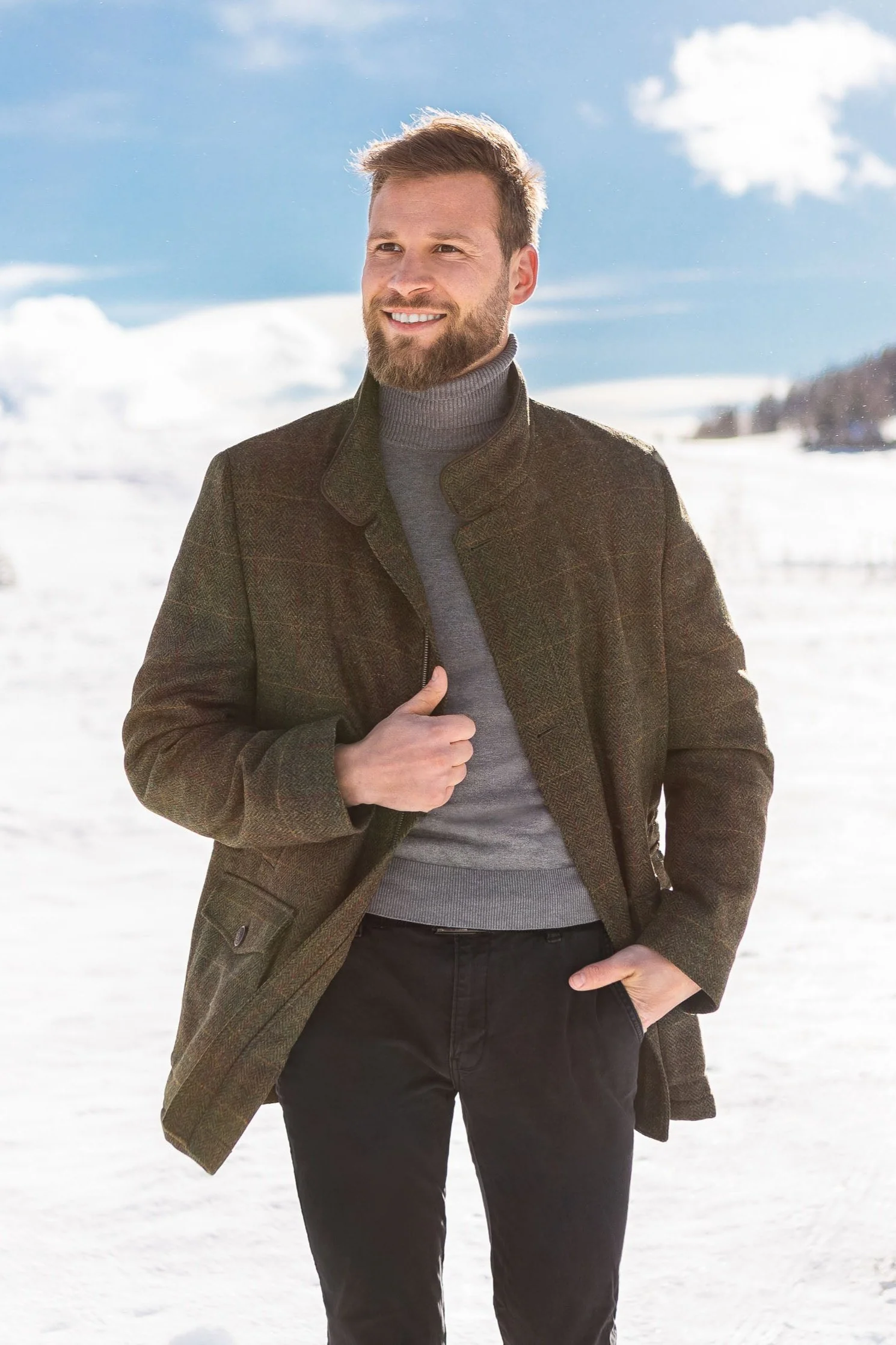 Winston Winter Country Coat in Olive or Brown Tweed - Image 2